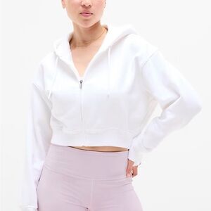 Athleta White Zip-Up Cropped Hoodie
